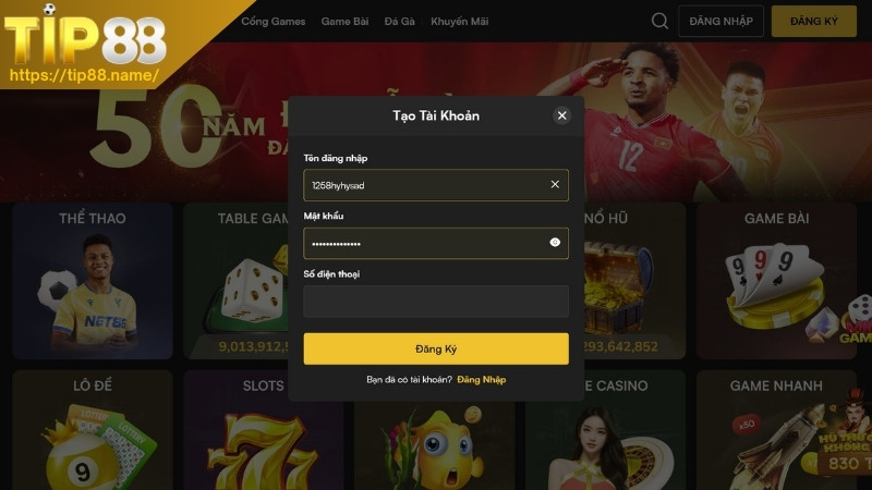 Đăng ký thành viên nhà cái TIP88 đơn giản
