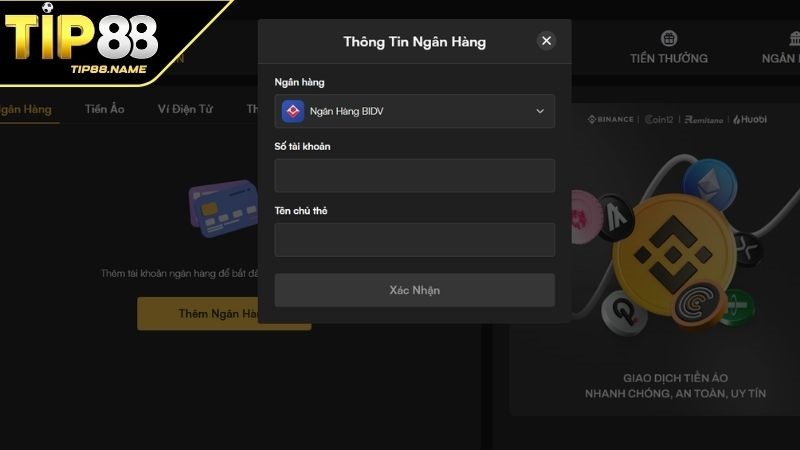 Nạp tiền TIP88 Internet Banking Nạp tiền TIP88 Internet Banking