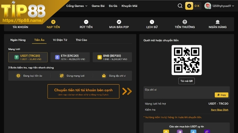Nạp tiền TIP88 tiện lợi qua nhiều phương thức