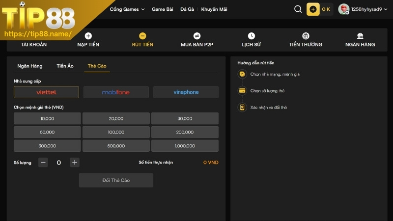 Rút tiền TIP88 dễ dàng khi đủ điều kiện cơ bản